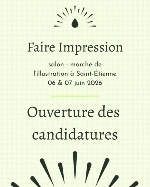 ❌ les candidatures sont désormais closes !
Nous avons le plaisir de vous annoncer la 4e édition de Faire Impression, notre marché de l’illustration estival ! 🌞
Vous êtes un·e professionnel·le de l’illustration, vous souhaitez présenter votre travail et vendre vos produits lors d’un événement spécialisé dans votre domaine ?
Nous vous donnons rendez-vous les 06 & 07 juin 2026, à la Bourse du Travail à Saint-Etienne !
25 stands, des artistes aux médiums et techniques variées, un atelier créatif, une tombola, un espace buvette, ce sont les ingrédients qui ont fait le succès des éditions précédentes. 🙌
L’appel à candidatures est donc lancé ! 💌
Le formulaire à remplir se trouve dans notre bio, sinon vous pouvez nous écrire à l’adresse lesmecreencres@gmail.com pour que nous vous fassions parvenir le lien.
Date limite de dépôt des candidatures : 08 mars 2026 à minuit
Les délibérations pour la sélection des exposant·es auront lieu courant mars.
Nous avons hâte de découvrir vos univers ! 💫
(psst, vous l'aurez peut-être remarqué, mais Les Mécréencres changent de peau ! Notre nouvelle identité graphique se dévoilera au fur et à mesure des prochaines publications 💚)
